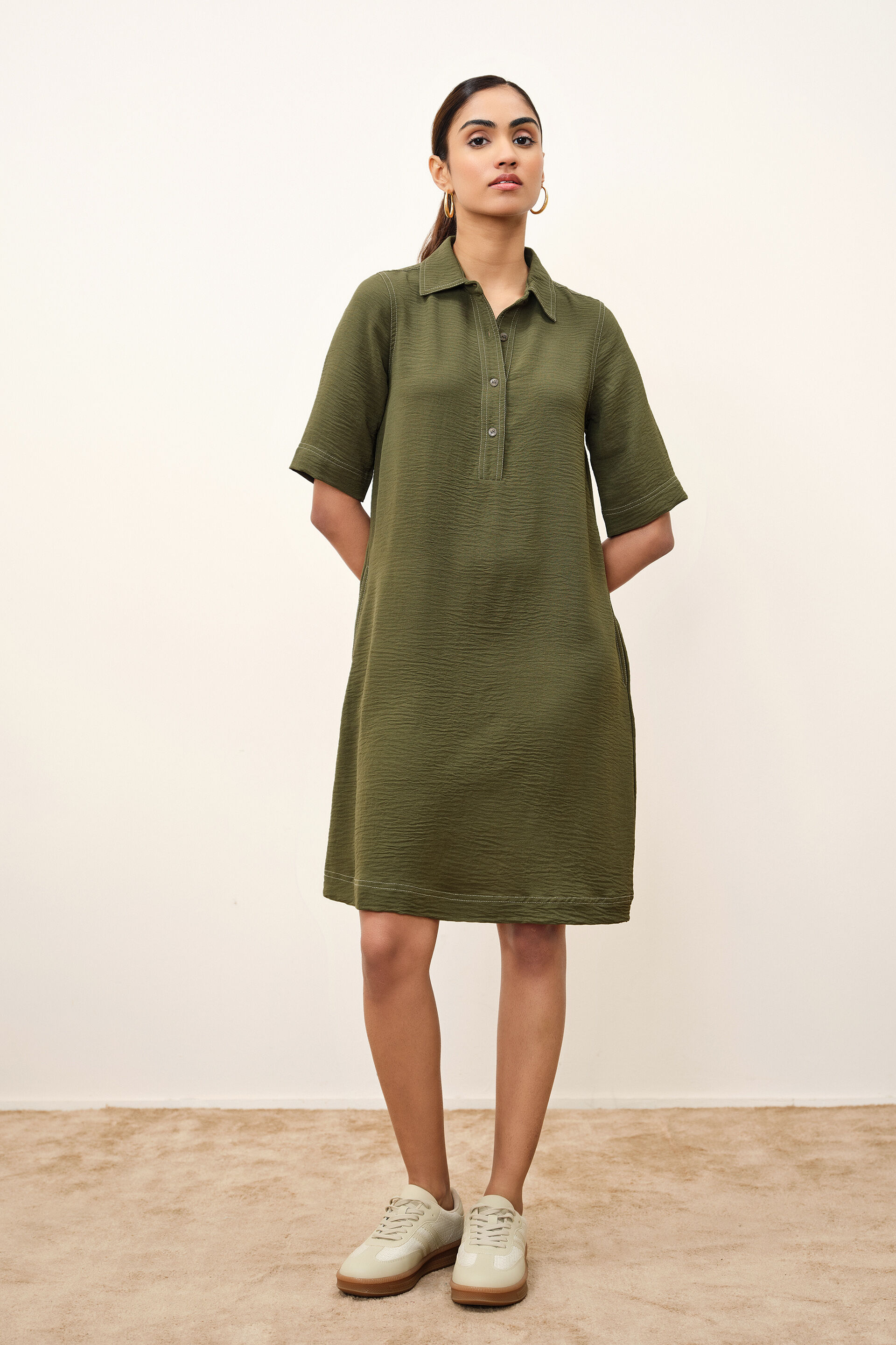 Naia Olive Swing Dress, Green, image 1